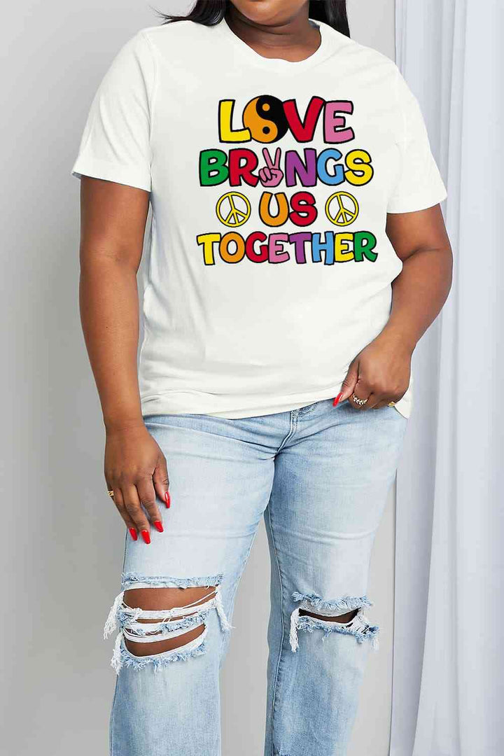 Simply Love Full Size LOVE BRINGS US TOGETHER Graphic Cotton Tee | 1mrk.com