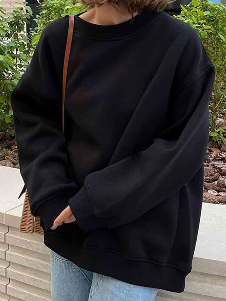 Oversize Round Neck Dropped Shoulder Sweatshirt |1mrk.com