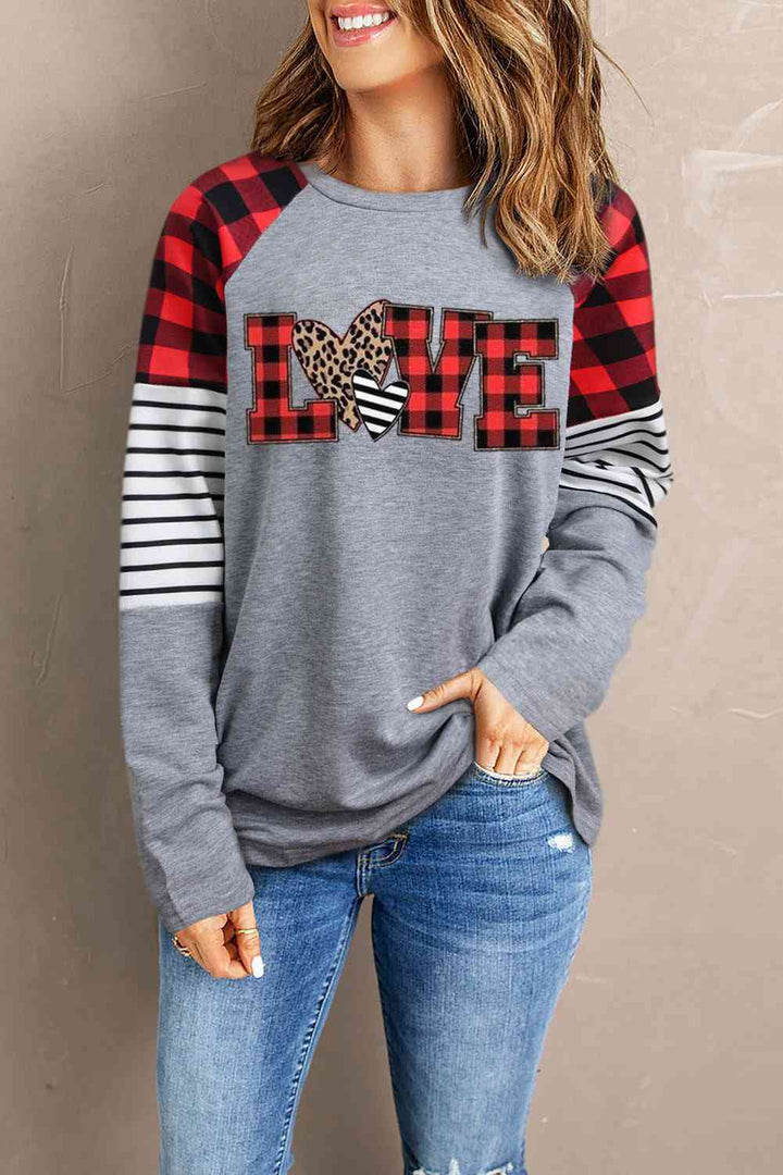 Mixed Print Graphic Raglan Sleeve Top |1mrk.com