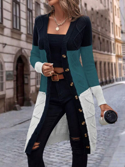 Pocketed Button Up Long Sleeve Cardigan | Trendsi