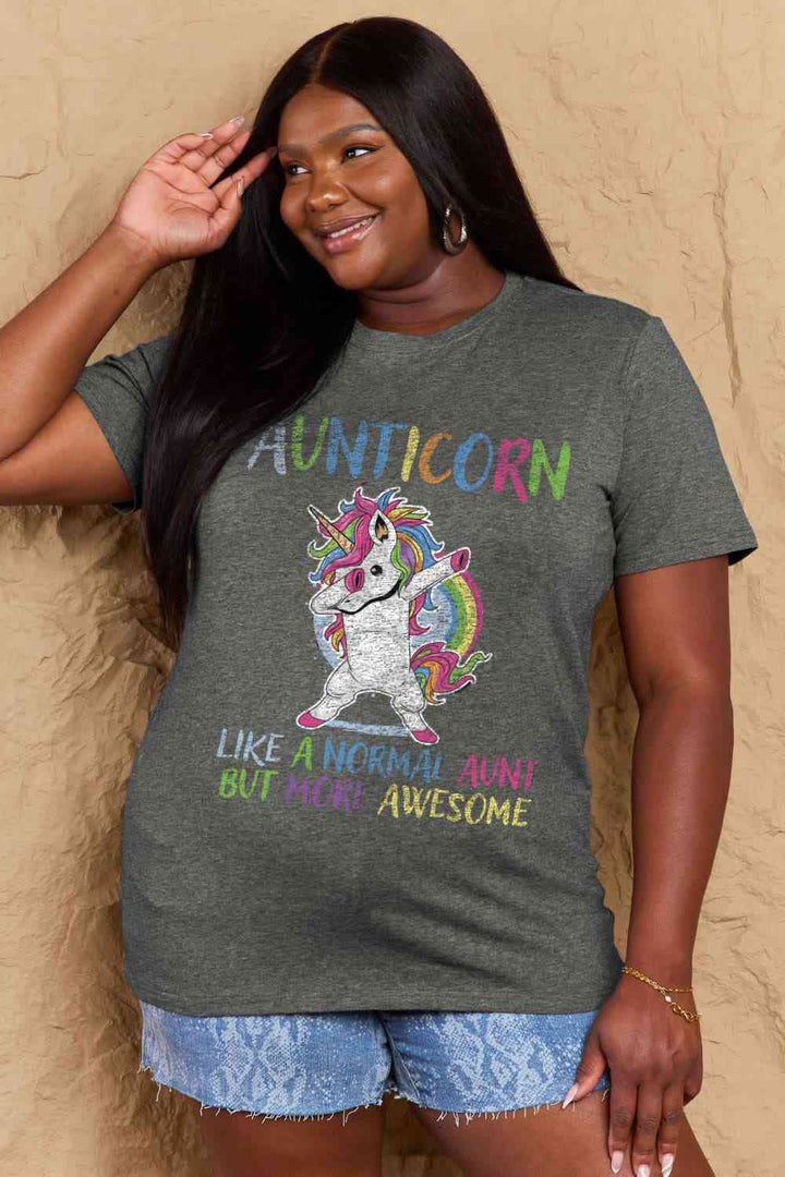 Simply Love Full Size AUNTICORN LIKE A NORMAL AUNT BUT MORE AWESOME Graphic Cotton Tee | 1mrk.com