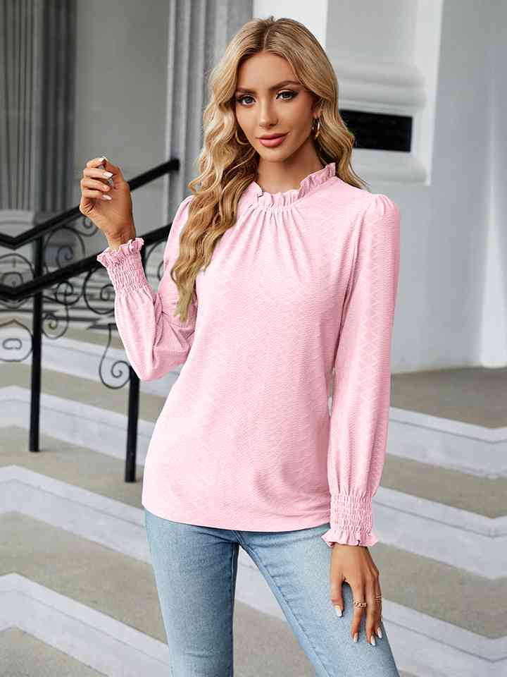 Round Neck Flounce Sleeve Blouse | 1mrk.com