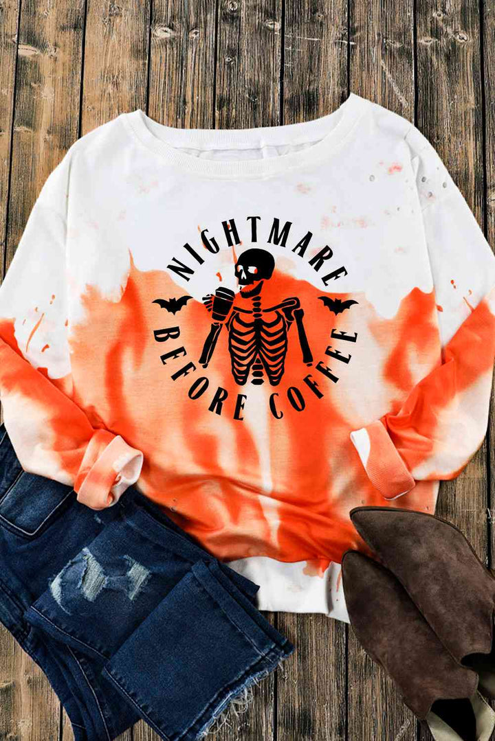 Round Neck Dropped Shoulder NIGHTMARE BEFORE COFFEE Graphic Sweatshirt |1mrk.com