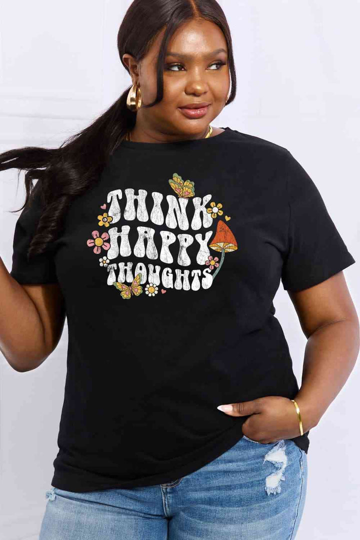 Simply Love Full Size THINK HAPPY THOUGHTS Graphic Cotton Tee | 1mrk.com