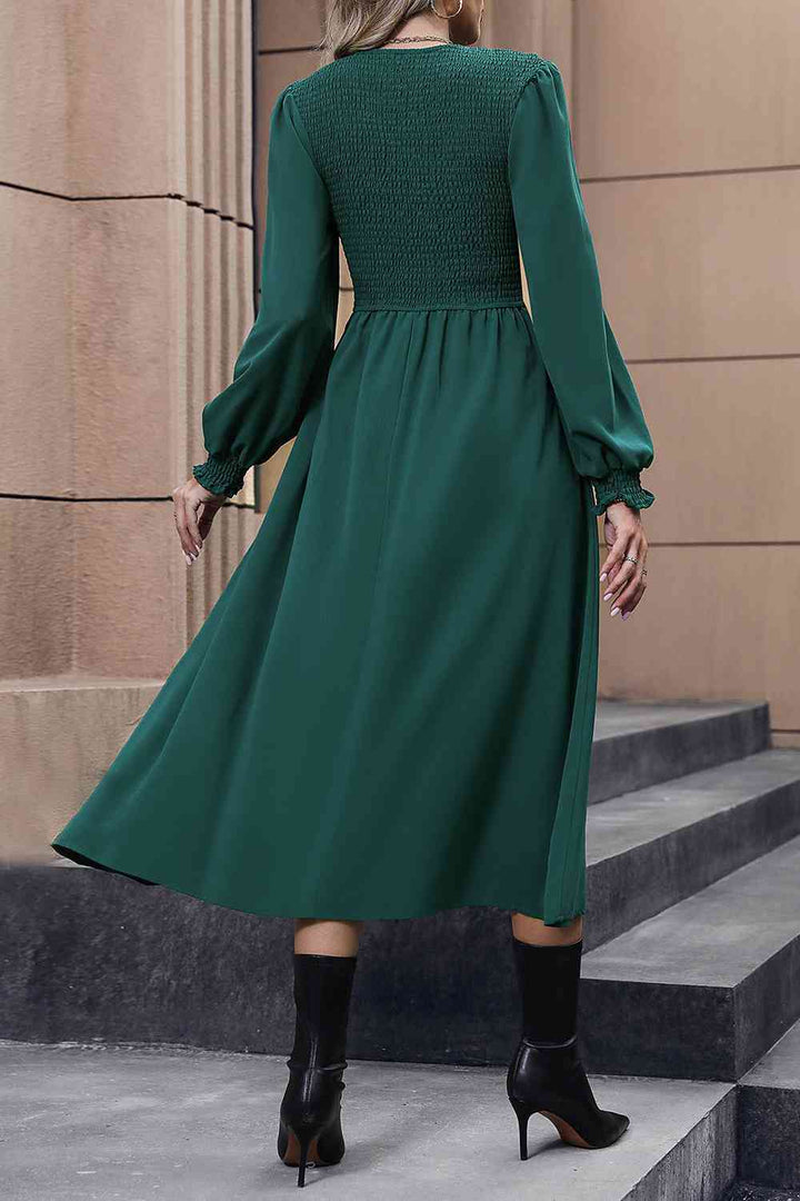 Smocked Long Sleeve Midi Dress | 1mrk.com