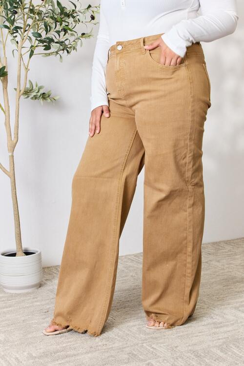 RISEN Full Size Fringe Hem Wide Leg Jeans | 1mrk.com