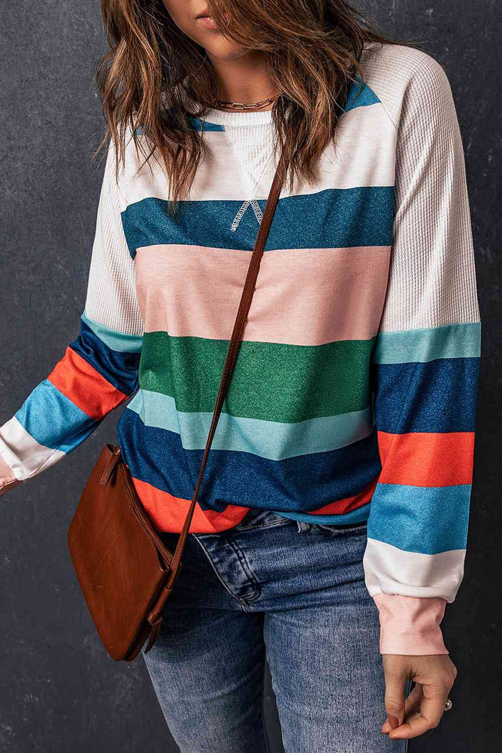 Striped Raglan Sleeve Round Neck Tee | 1mrk.com