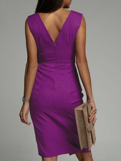 Slit Ruched Surplice Tank Dress |1mrk.com