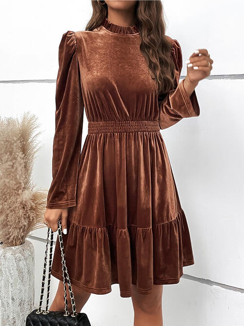 Smocked Long Sleeve Ruffle Hem Dress | 1mrk.com