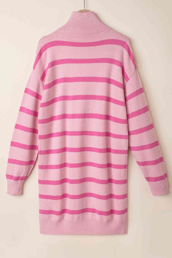 Striped Quarter-Zip Collared Sweater Dress |1mrk.com