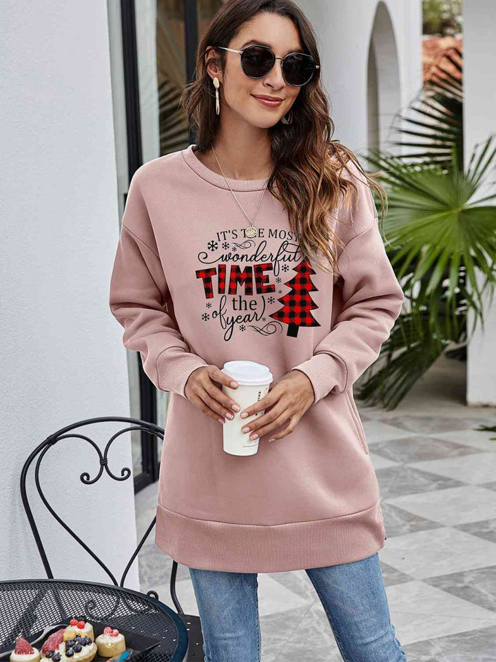 Christmas Tree Graphic Drop Shoulder Sweatshirt |1mrk.com