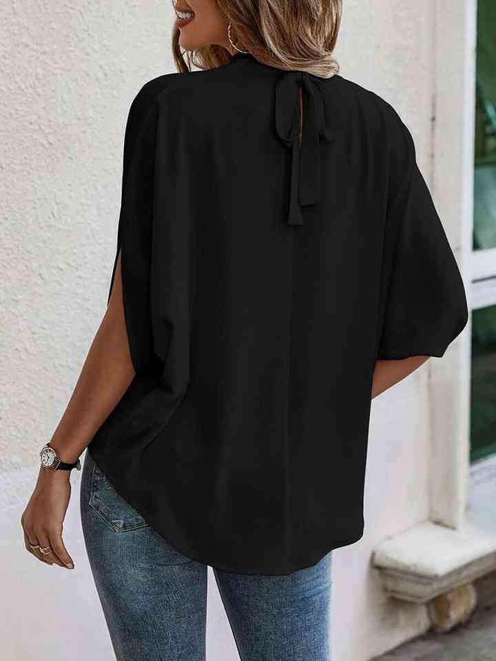 Round Neck Slit Sleeve Blouse | 1mrk.com