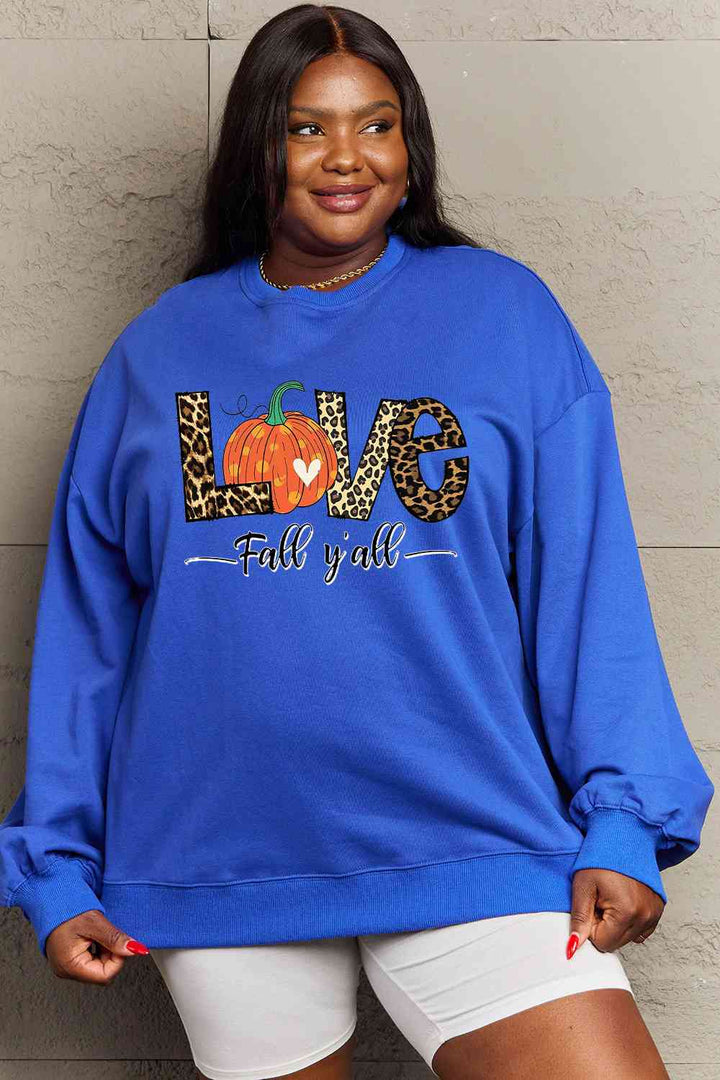 Simply Love Full Size LOVE FALL Y'ALL Graphic Sweatshirt |1mrk.com