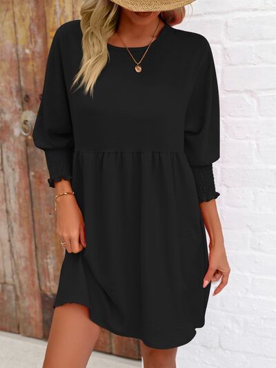 Round Neck Lantern Sleeve Mini Dress |1mrk.com