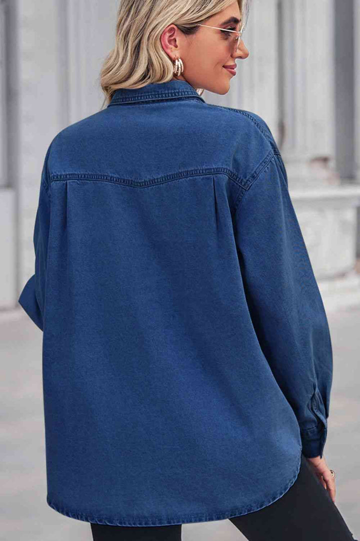 Collared Neck Dropped Shoulder Denim Top | 1mrk.com