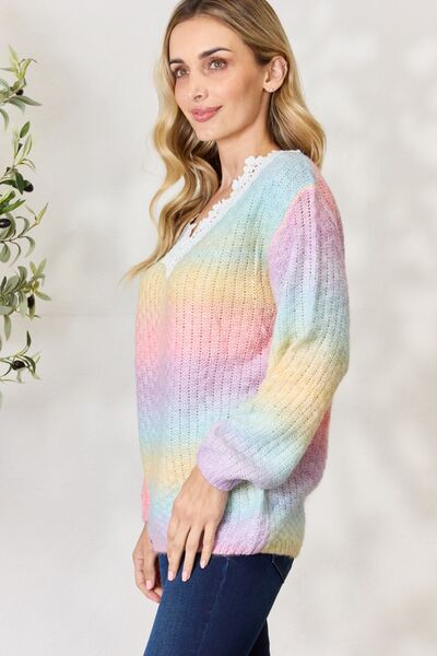 BiBi Rainbow Gradient Crochet Deetail Sweater |1mrk.com