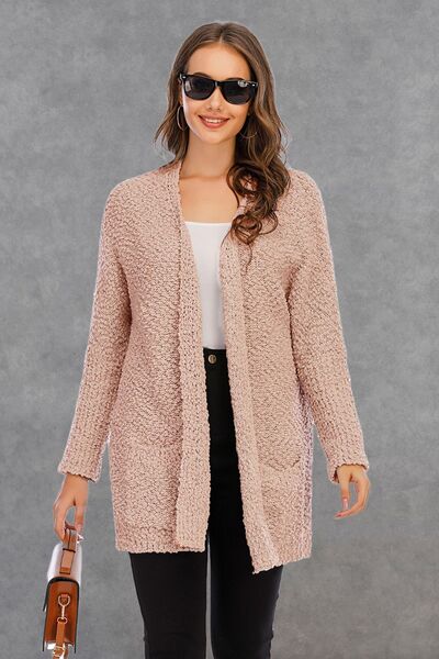 Pocketed Open Front Long Sleeve Cardigan |1mrk.com