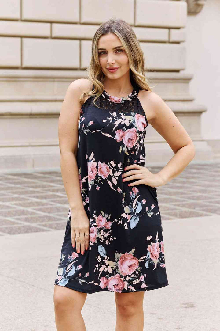 Heimish On A Journey Full Size Foral Lace Detail Sleeveless Dress | 1mrk.com