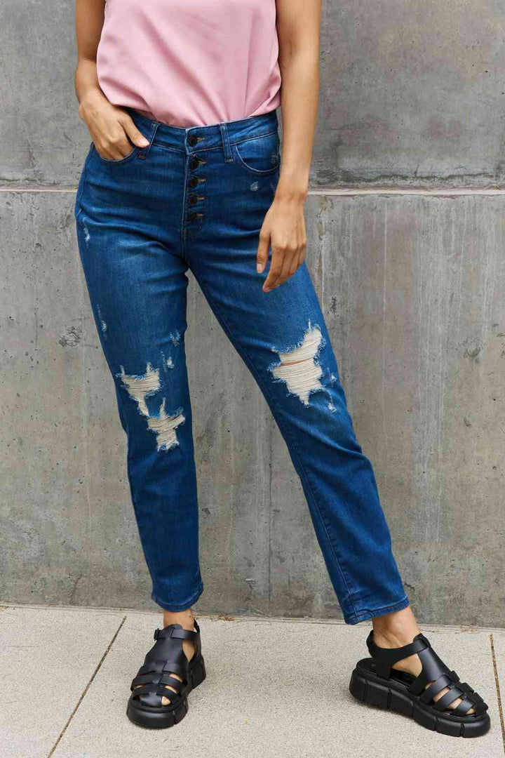 Judy Blue Melanie Full Size High Waisted Distressed Boyfriend Jeans | 1mrk.com