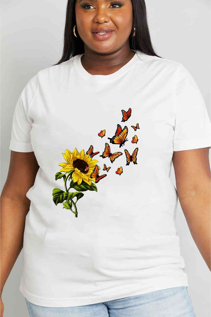 Simply Love Full Size Sunflower Butterfly Graphic Cotton Tee | 1mrk.com