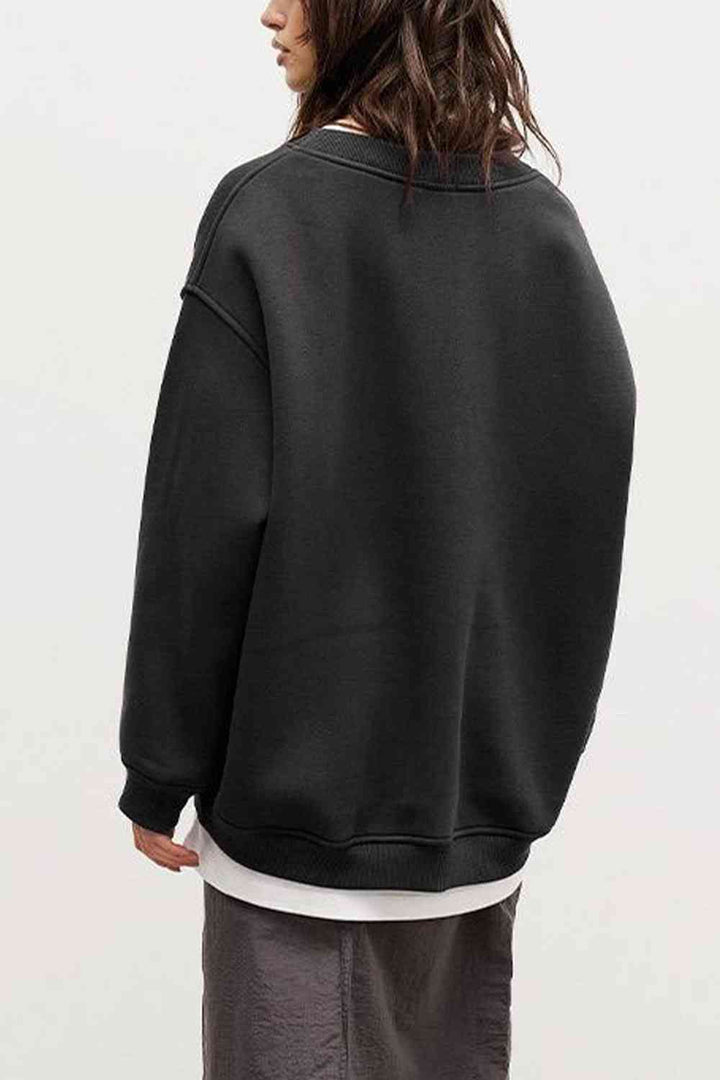 Oversize Round Neck Dropped Shoulder Sweatshirt |1mrk.com