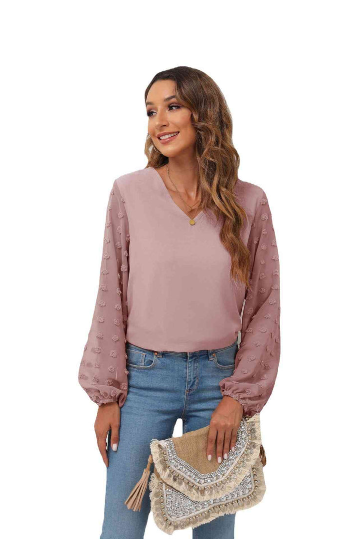 Swiss Dot Balloon Sleeve Blouse | 1mrk.com