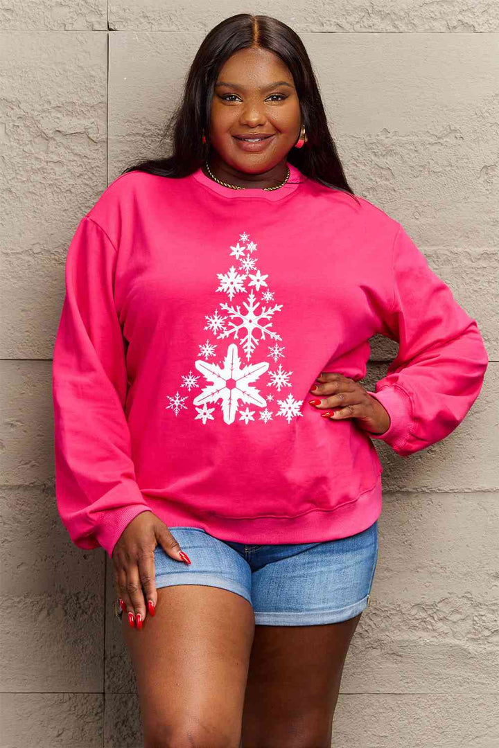 Simply Love Full Size Snowflake Christmas Tree Graphic Sweatshirt |1mrk.com