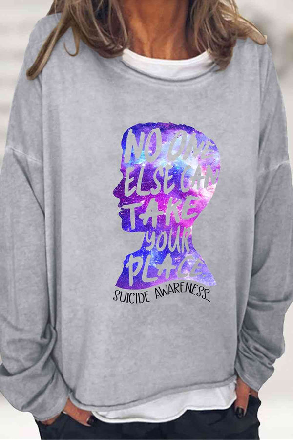 Round Neck Dropped Shoulder SUICIDE AWARENESS Graphic Sweatshirt |1mrk.com