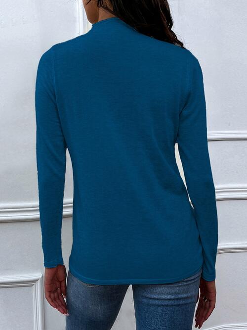 Drawstring Mock Neck Long Sleeve T-Shirt | 1mrk.com