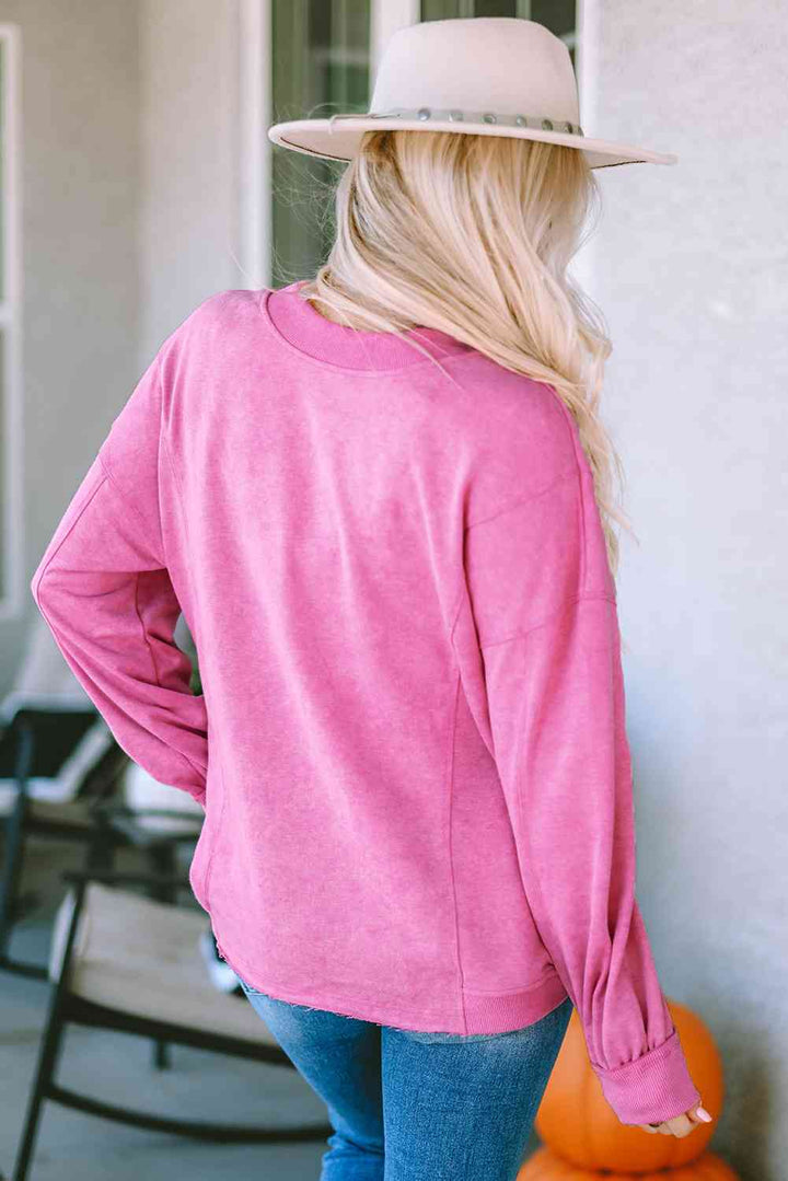 Twisted Plunge Neck Dropped Shoulder Sweatshirt |1mrk.com