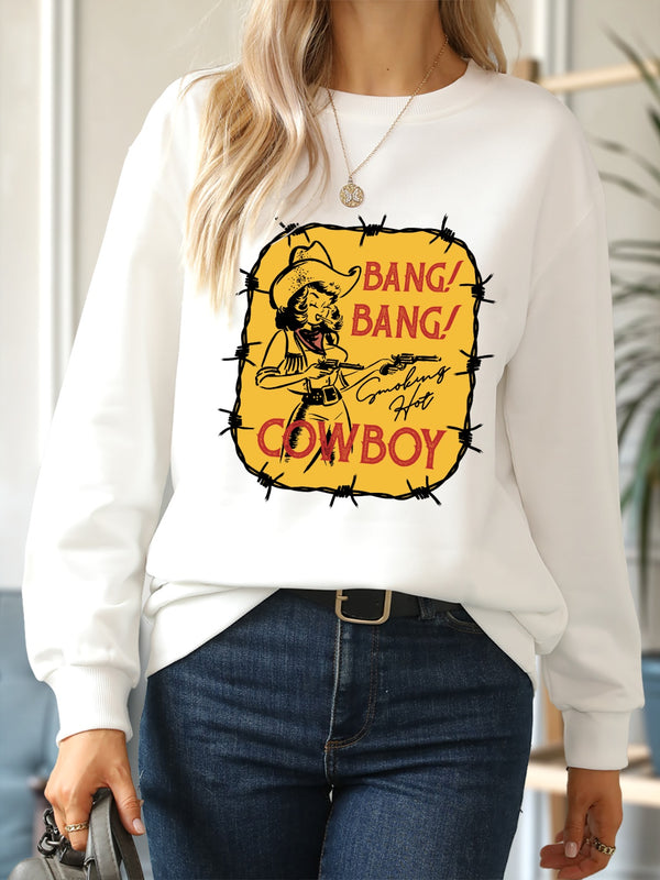 Cowboy Graphic Round Neck Sweatshirt | Trendsi
