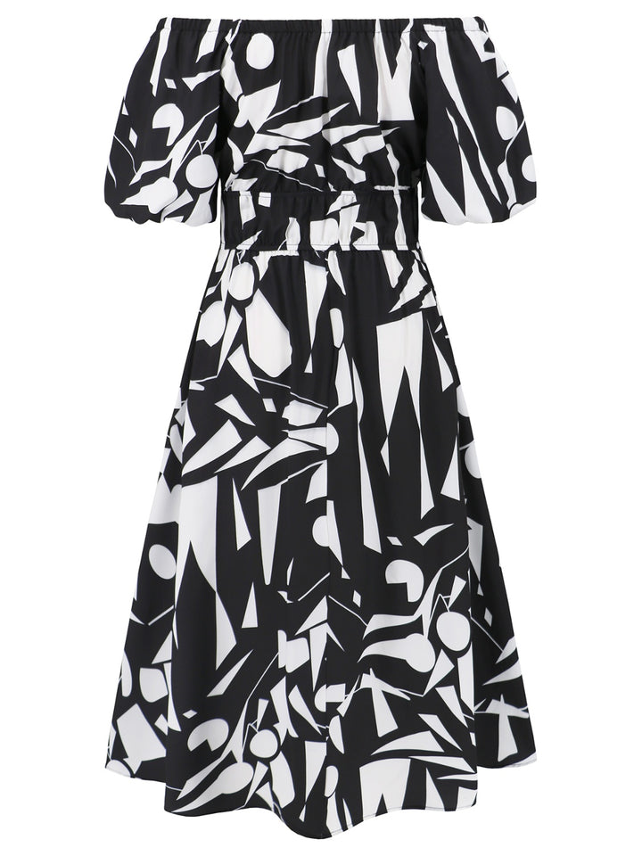 Printed Off-Shoulder Balloon Sleeve Dress | Trendsi