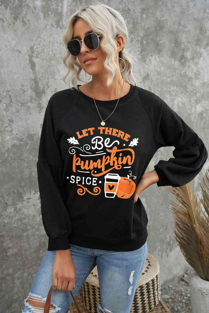 Round Neck Long Sleeve LET THERE BE PUMPKIN SPICE Graphic Sweatshirt |1mrk.com