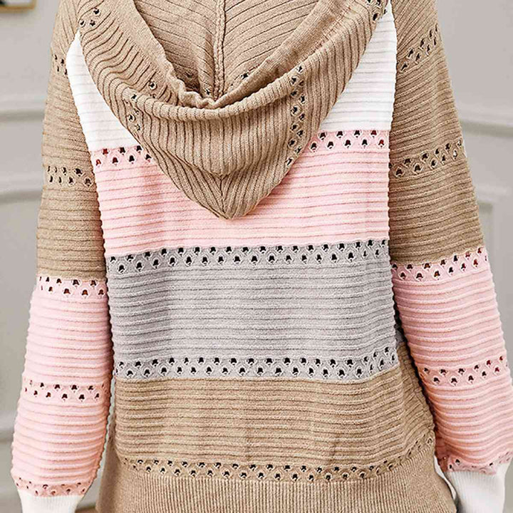 Color Block  Drawstring Hooded Sweater |1mrk.com