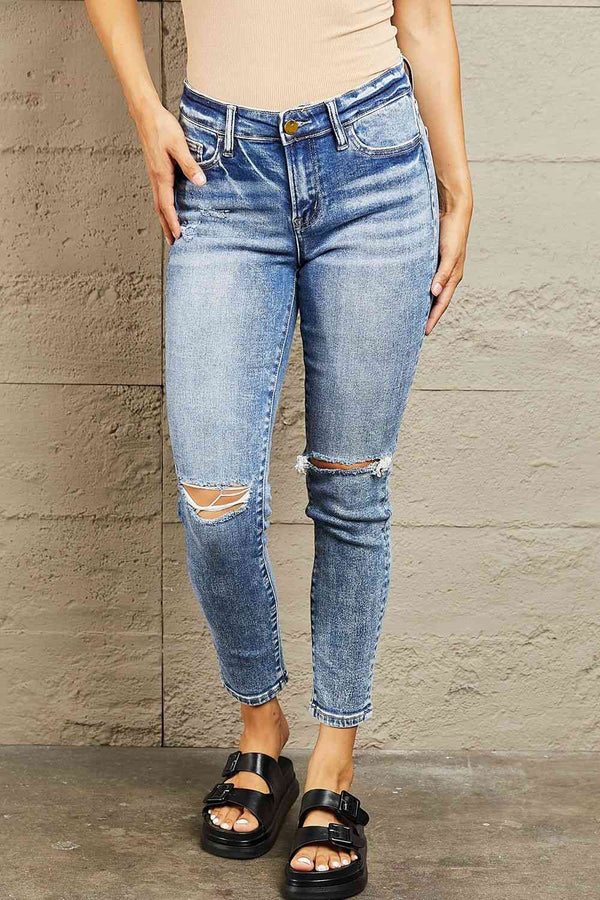 BAYEAS Mid Rise Distressed Skinny Jeans | 1mrk.com