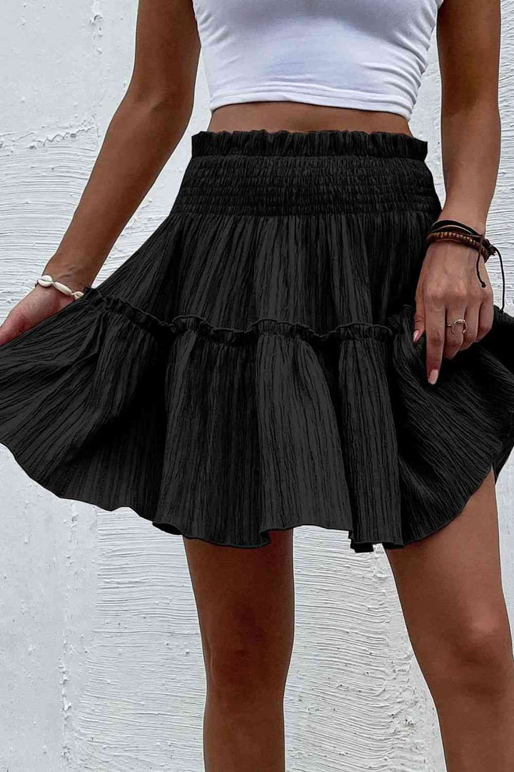 Smocked Waist Frill Trim Skirt |1mrk.com