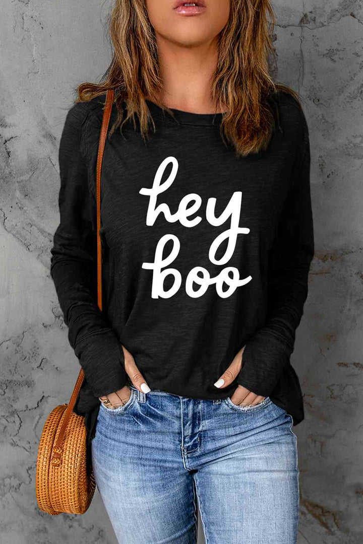 HEY BOO Graphic Round Neck T-Shirt | 1mrk.com