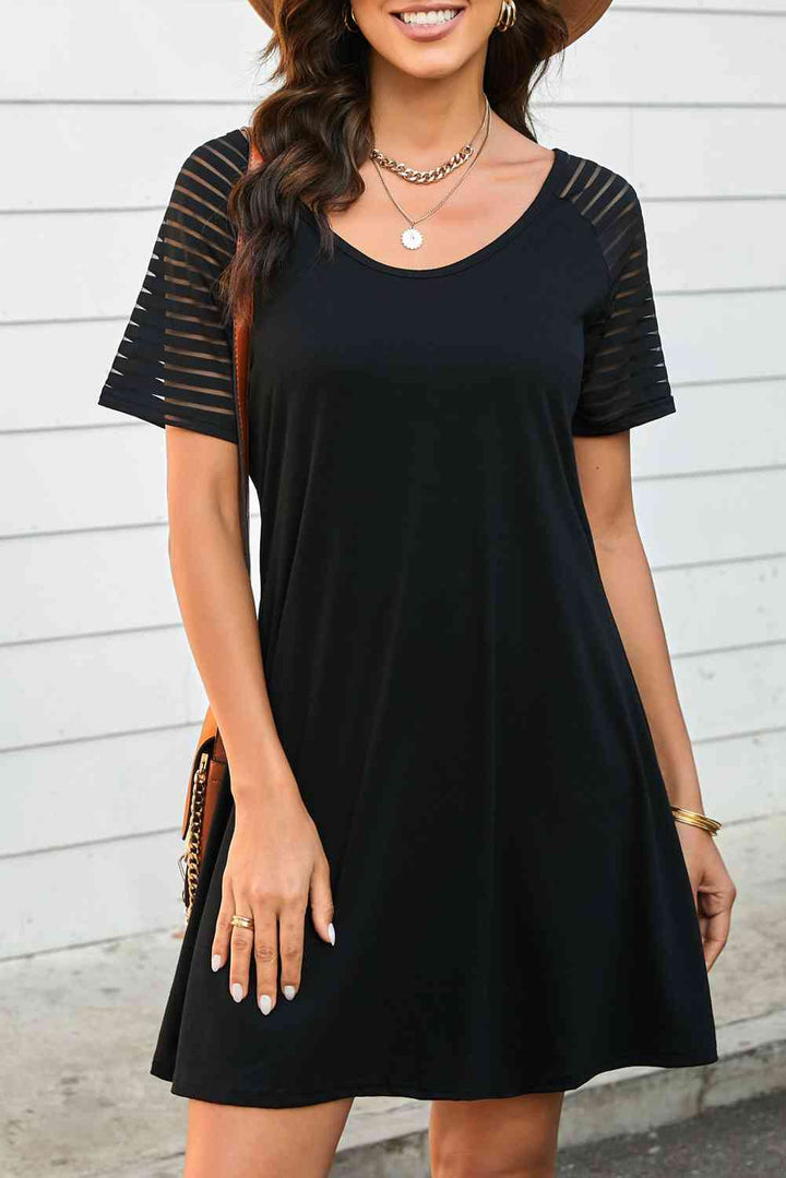 Sheer Striped Raglan Sleeve T-Shirt Dress |1mrk.com