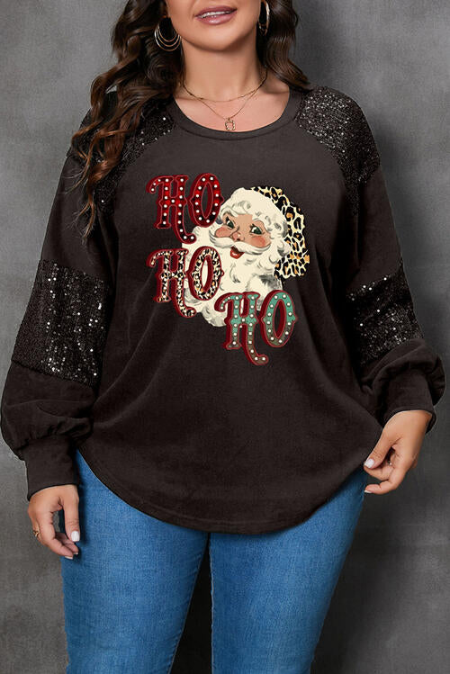 Plus Size Santa Graphic Sequin Long Sleeve Sweatshirt |1mrk.com