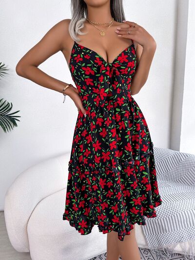 Printed Plunge Cap Sleeve Cami Dress |1mrk.com