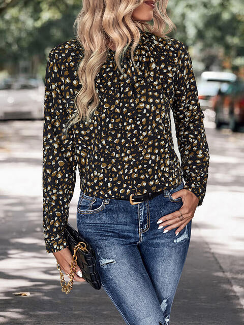 Printed Tie Neck Long Sleeve Top | 1mrk.com