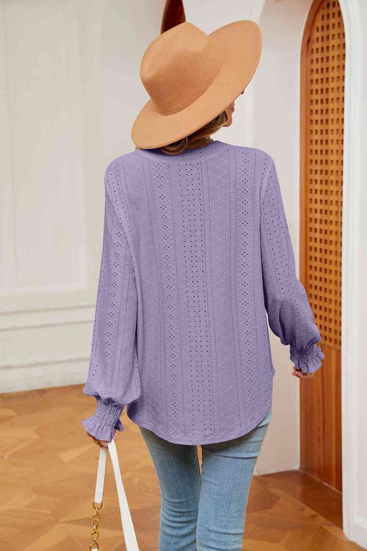 Notched Neck Flounce Sleeve Blouse | 1mrk.com