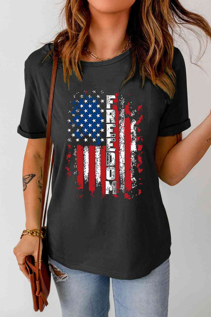 FREEDOM US Flag Graphic Round Neck Tee | 1mrk.com