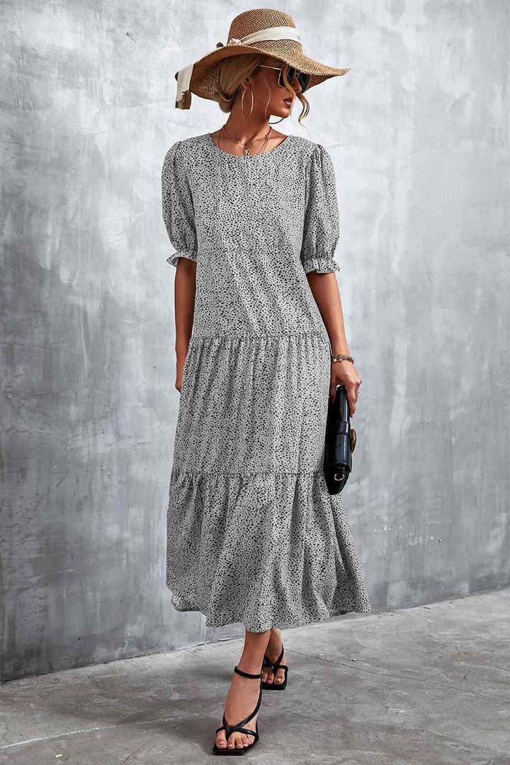 Printed Flounce Sleeve Tiered Dress |1mrk.com