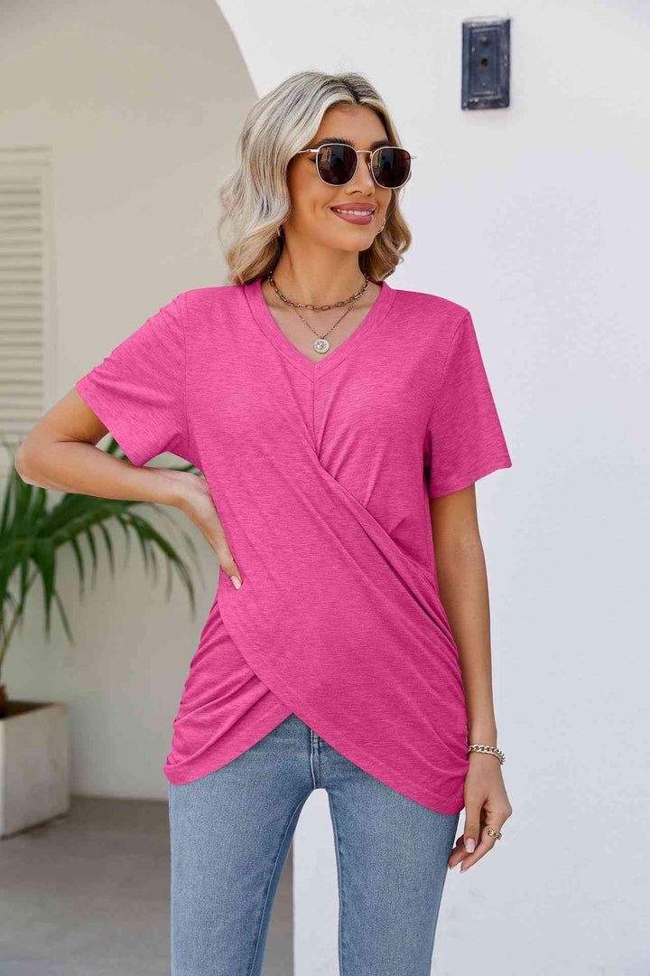 V-Neck Crisscross Short Sleeve Tee | 1mrk.com