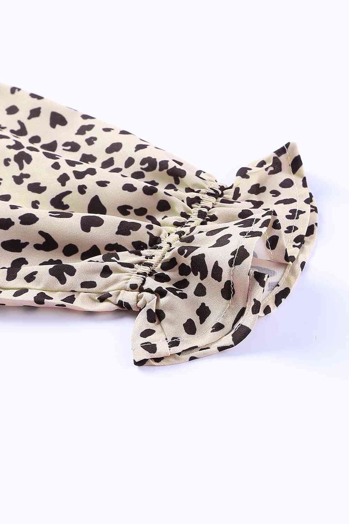 Printed Tie-Neck Flounce Sleeve Tiered Dress |1mrk.com