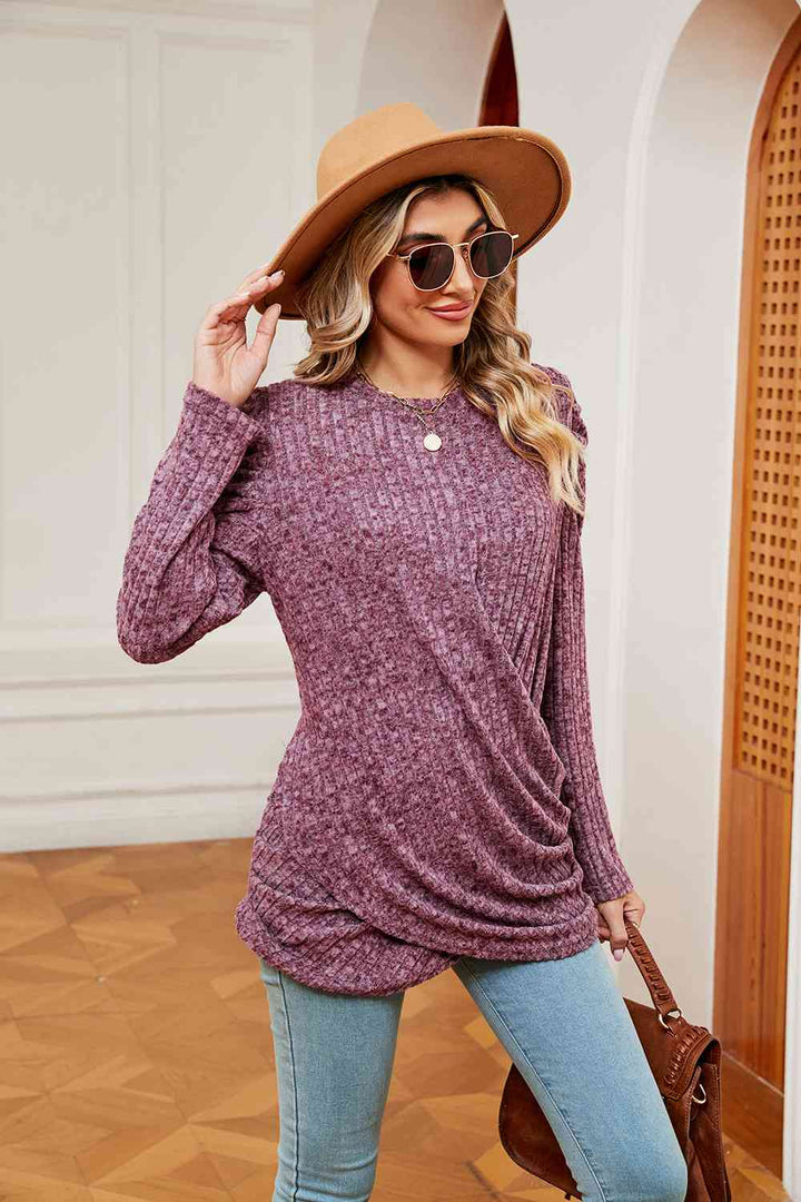 Long Sleeve Ribbed Twisted Top | 1mrk.com