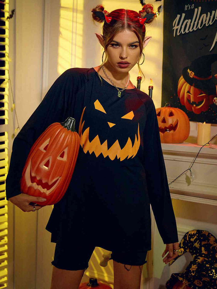 Round Neck Jack-o'-lantern Graphic T-Shirt | 1mrk.com