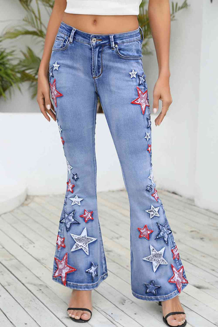 Full Size Star Applique Wide Leg Jeans | 1mrk.com