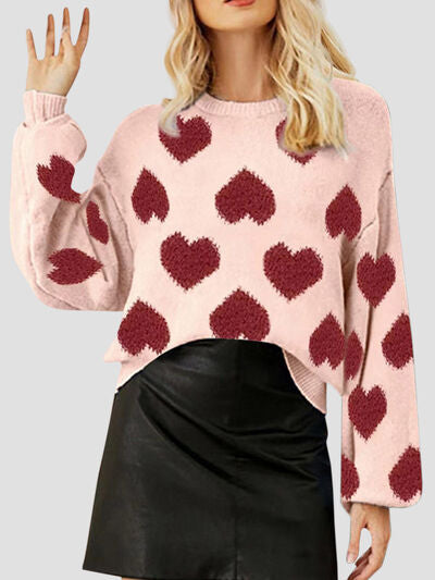 Heart Round Neck Dropped Shoulder Sweater | Trendsi